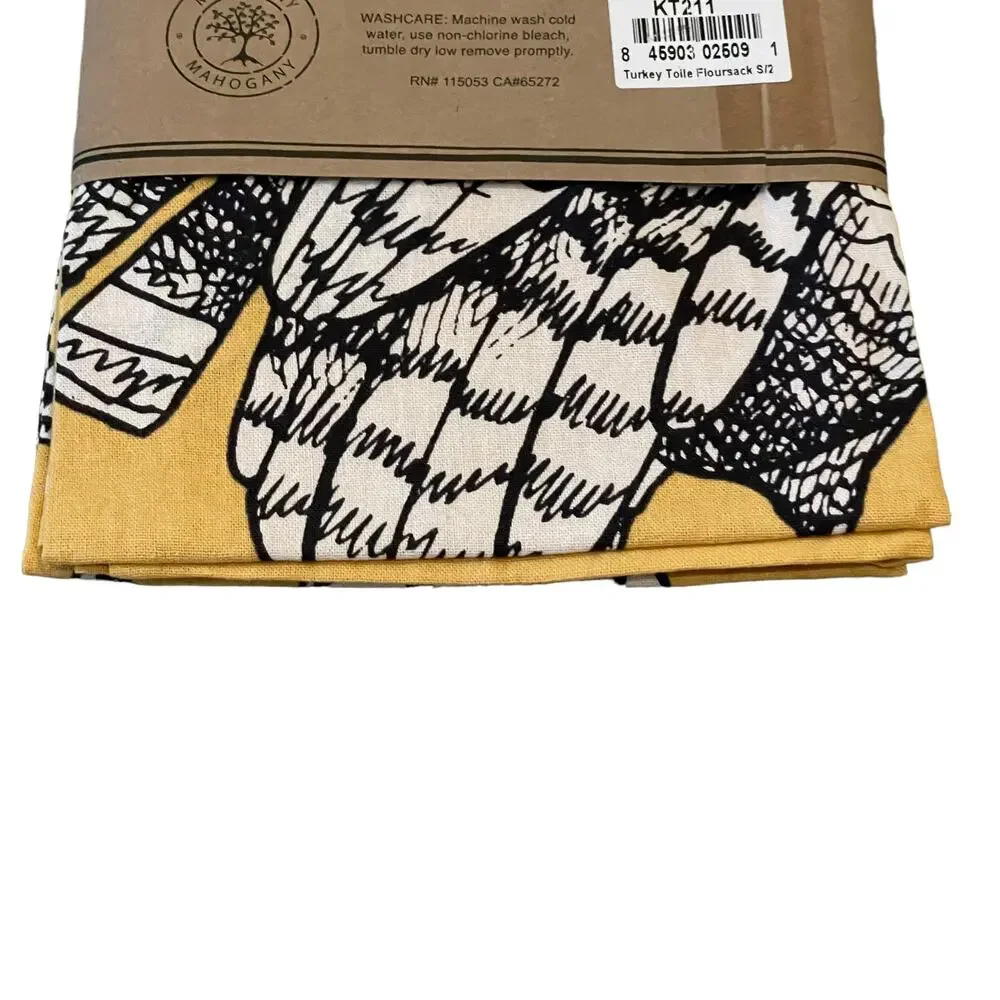 Mahogany Turkey Flour Sack Kitchen Towels Set of 2 Cotton Thanksgiving Fall New